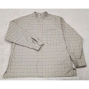 Uniqlo Plaid Shirt Mens XL Beige Long-sleeved Button Up Oversized Poly Blend